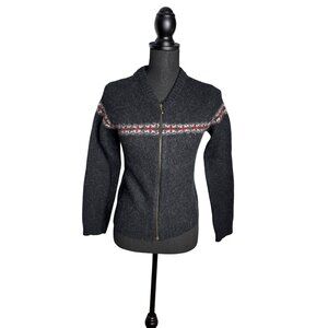 Vintage 90's Women's Gray Wool Fair Isle Cardigan Sweater by Spin M